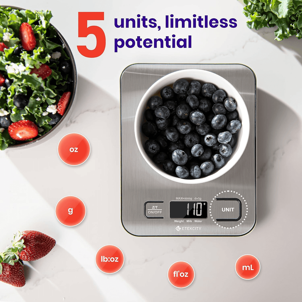 Kitchen Scale, Digital Food Scale, 304 Stainless Steel, 11lb/5kg, Silver