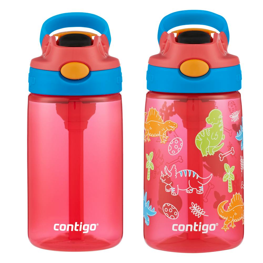 Contigo® Kids Water Bottle with Redesigned AUTOSPOUT® Straw, 14 oz, 2 pack - Watermelon Blue Poppy & Dino