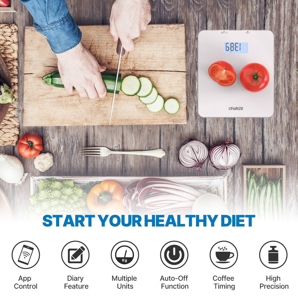 Food Scale with App, Digital Smart Kitchen Scale, Glass, White