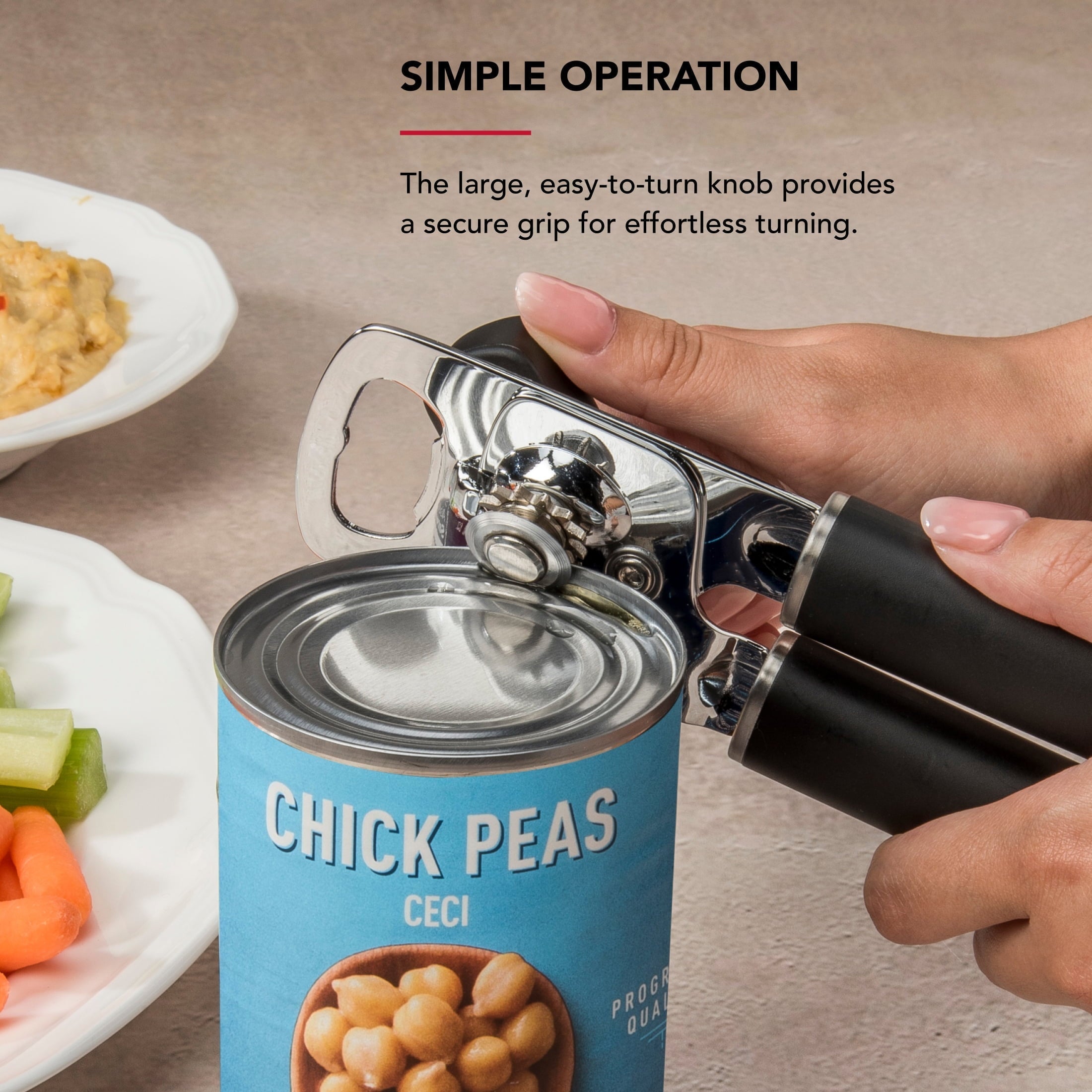 Stainless Steel Manual Can Opener with Bottle Opener and Ergonomic Grip, Black
