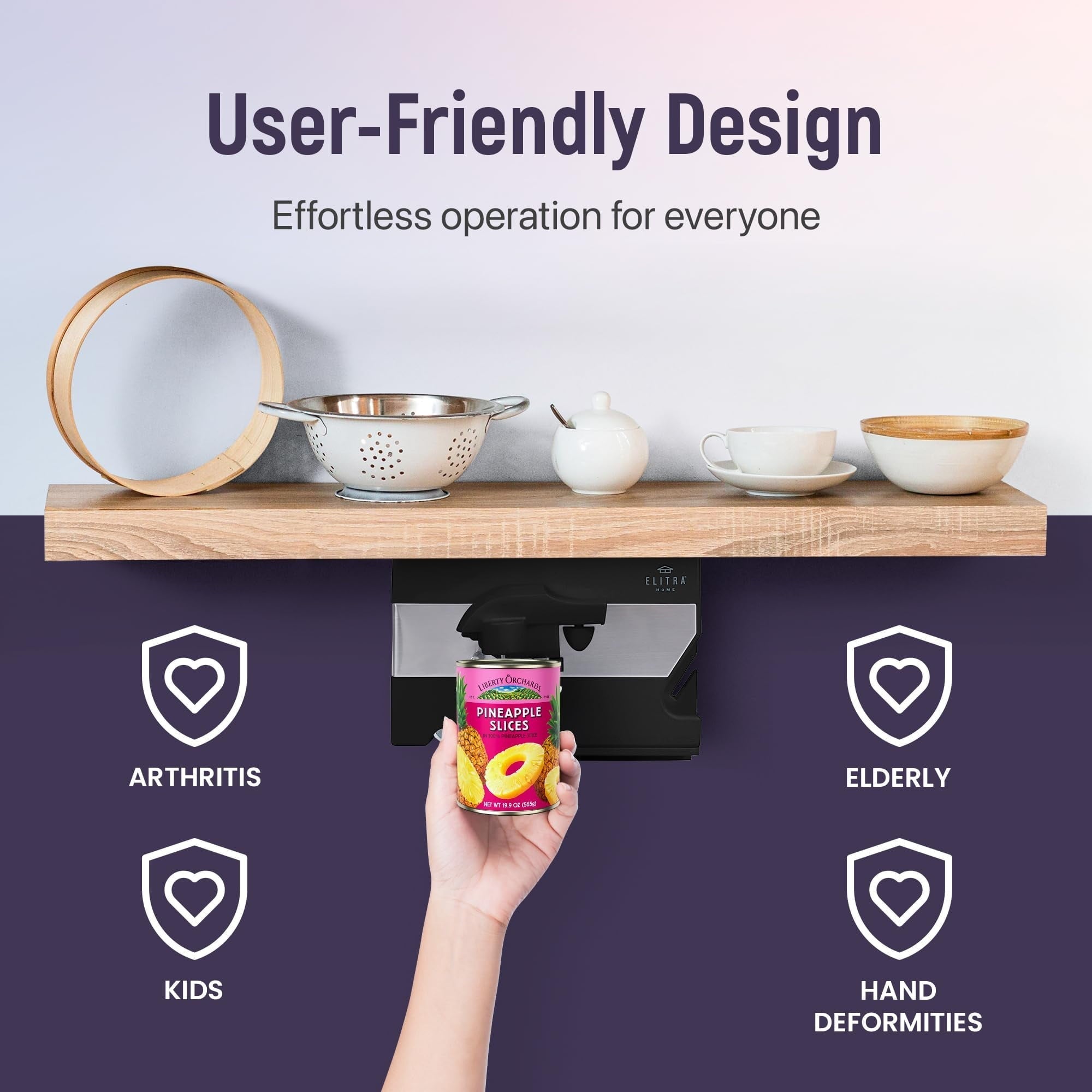 Electric Can Opener - 4 in 1 Under the Cabinet Mounted Can Opener, Blade Sharpener, Bottle Opener, Jar Opener, Mounti...