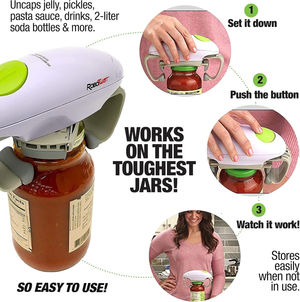Electric Automatic Jar Opener for Seniors Arthritis One Touch for Jars of all Sizes As Seen on TV White, 2 ...