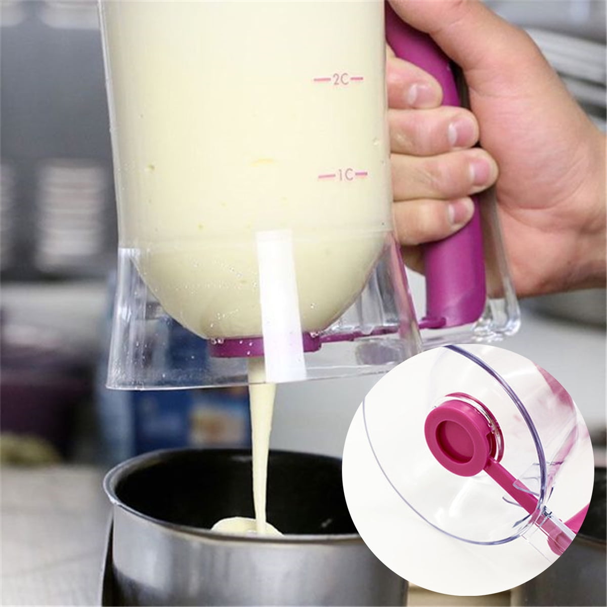 Batter Dispenser Pancake Cupcake Batter Separator with Measuring Label and Squeeze Handle Bracket ...