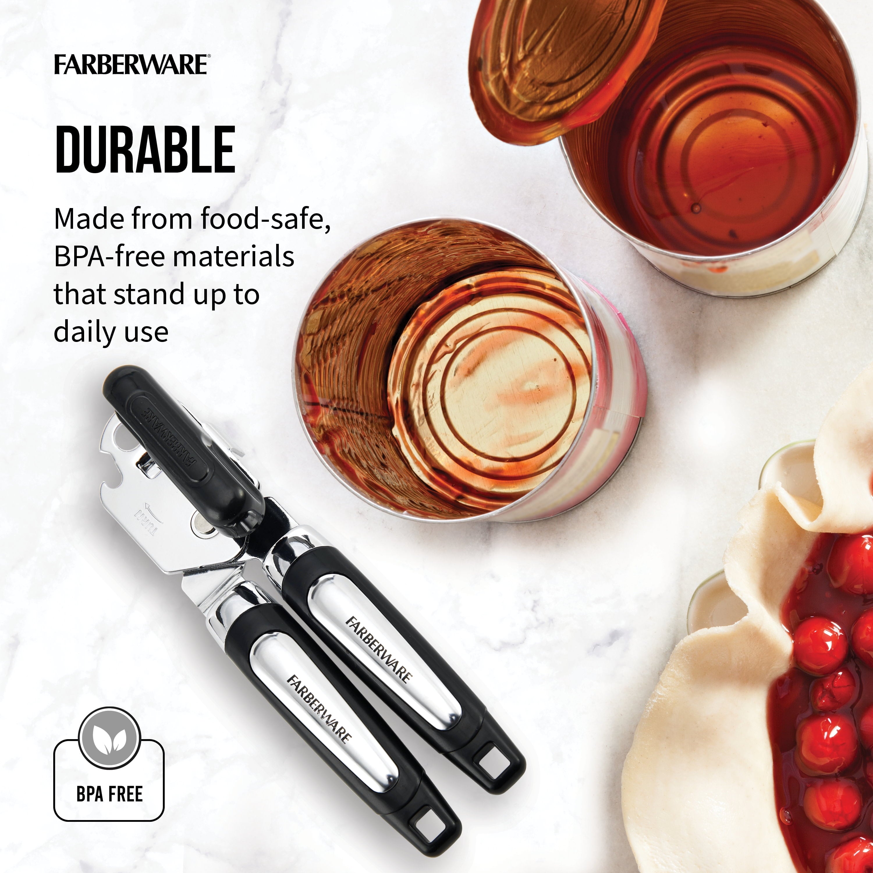 Professional Can Opener with Built in Bottle Opener in Black
