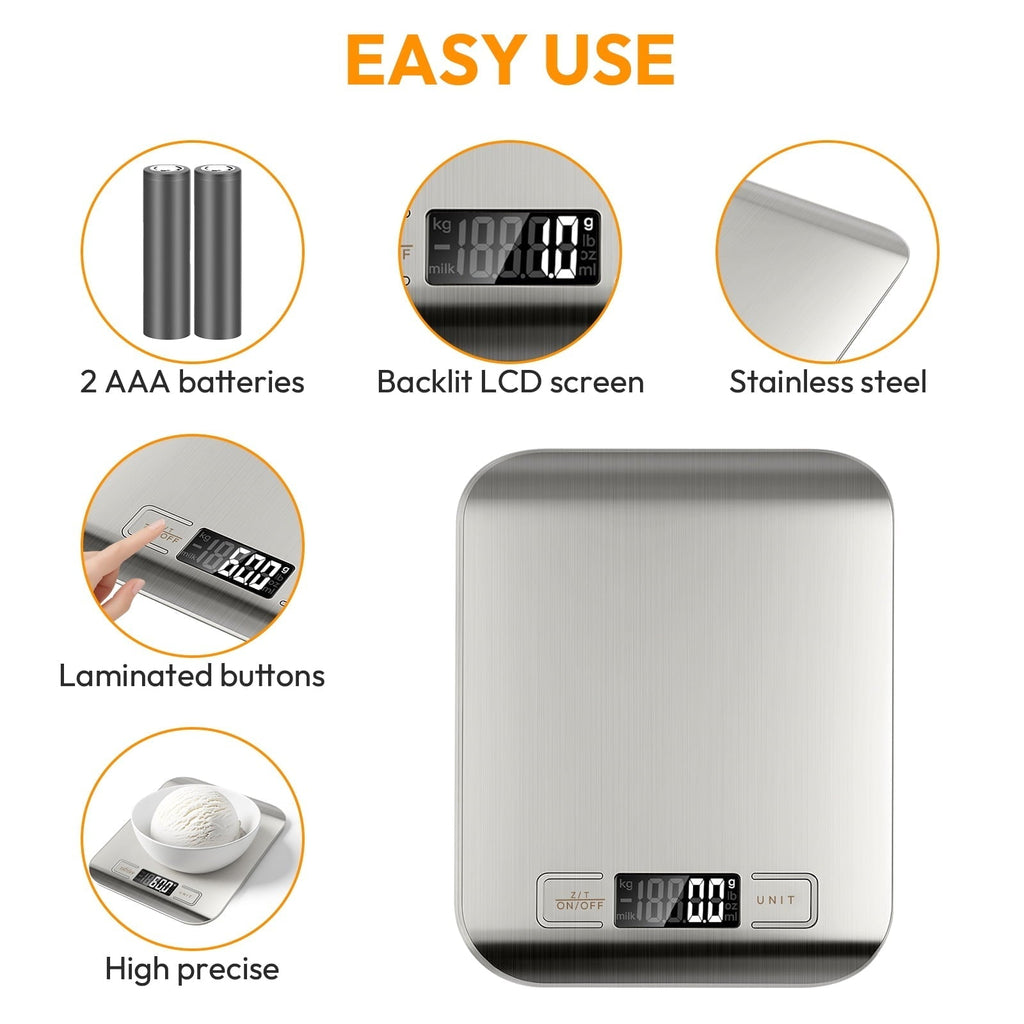 22lb/10kg Food Scale with 4 Units LCD Display, 0.05oz/1g Digital Kitchen Scale, for Baking, Cooking, Dietin...