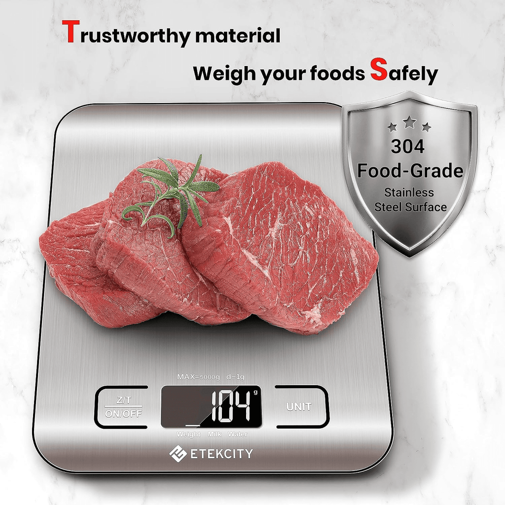 Kitchen Scale, Digital Food Scale, 304 Stainless Steel, 11lb/5kg, Silver
