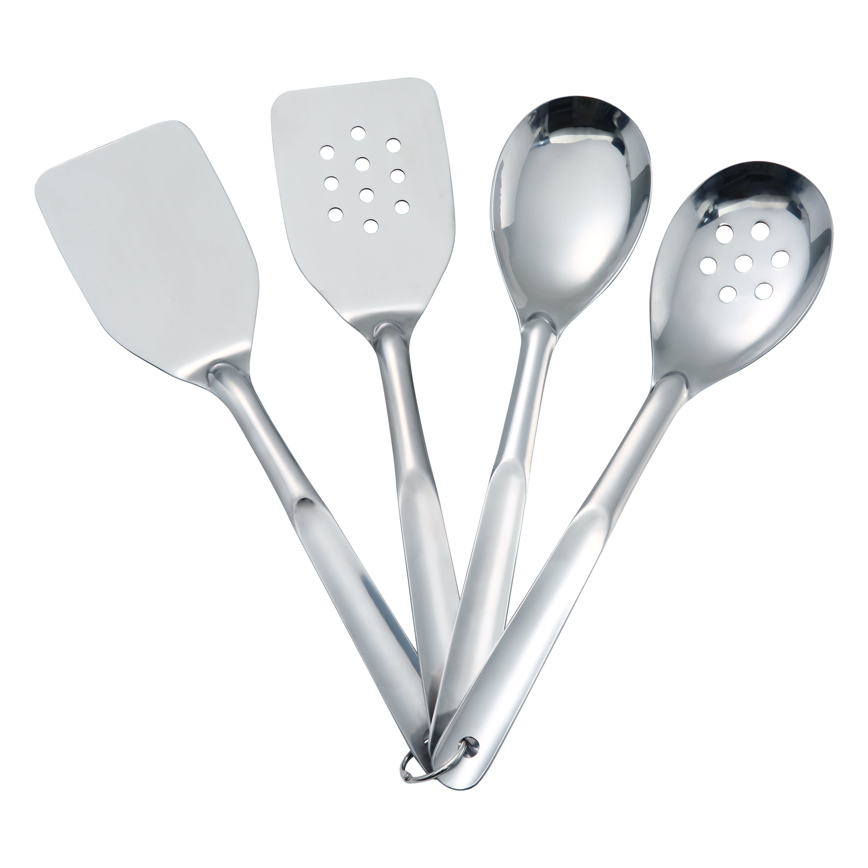 Stainless Steel 4-Piece Utensil Set: Includes Spatula, Slotted Spatula, Spoon, and Slotted Spoon