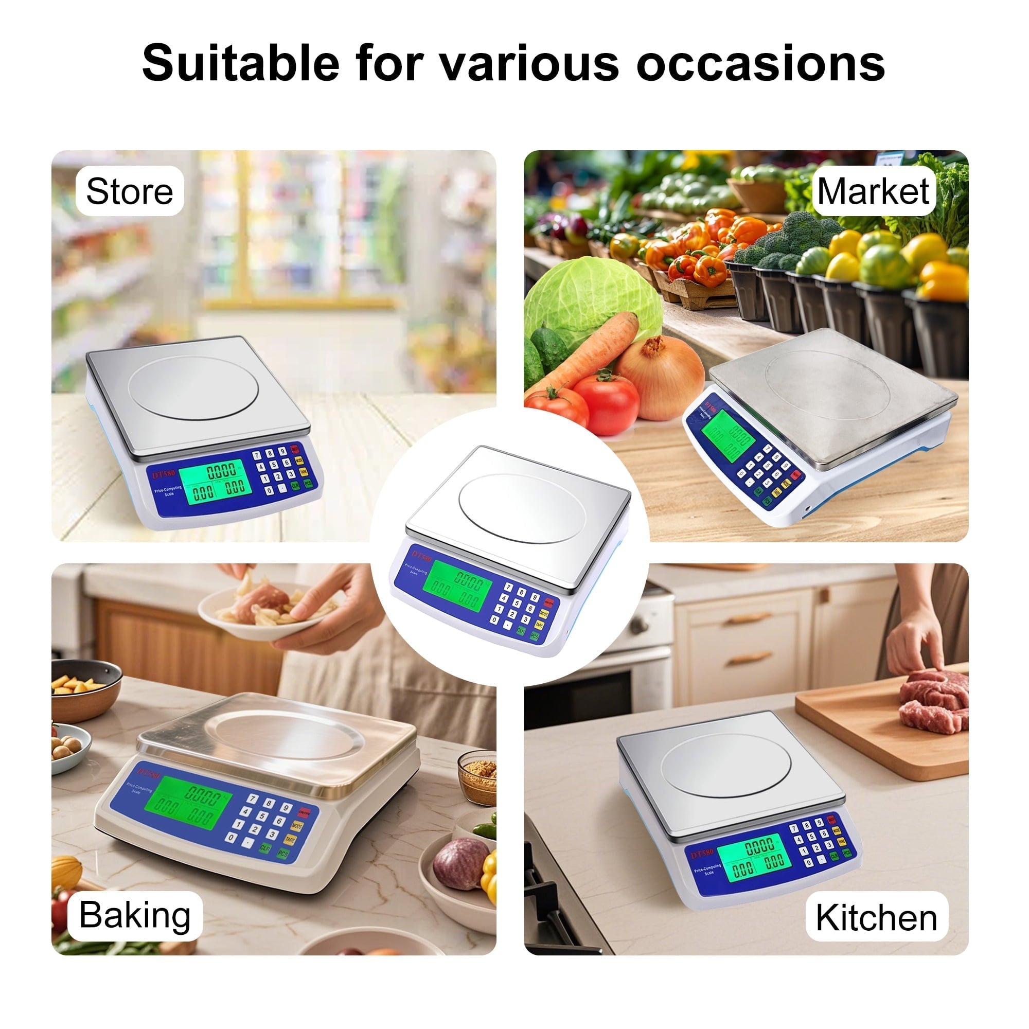 Food Scale, Large Digital Kitchen Scale,Plug-in and Battery Modes,for Cooking Baking,Silver