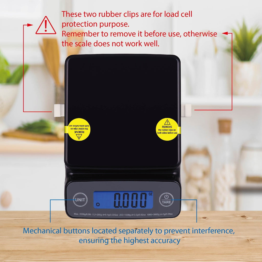 High Precision Digital Kitchen Scale with Blue Backlit, Black