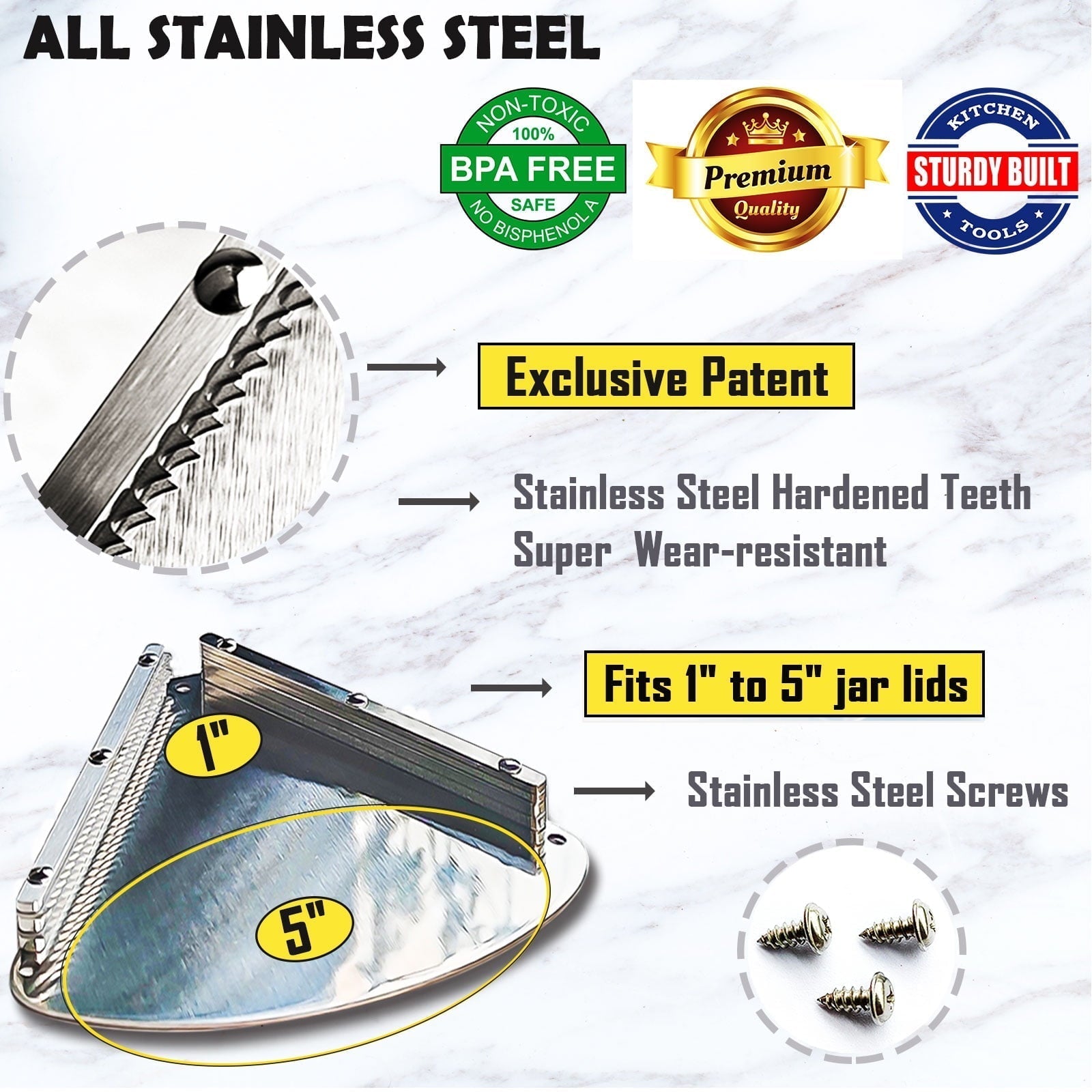 Stainless Steel Jar Openers for Seniors, Under Cabinet Jar Opener Tool for Weak Hands, Under Counter Jar Lid C...