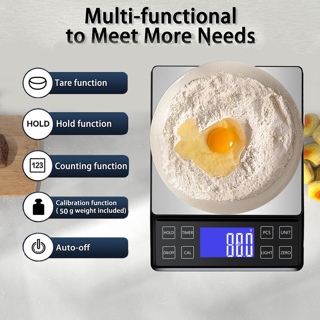 Digital Food Kitchen Scale, Gram Scale 0.1g/0.001oz Accuracy,5kg/11lb Stainless Steel with 9 Units, Tare Function& LC...