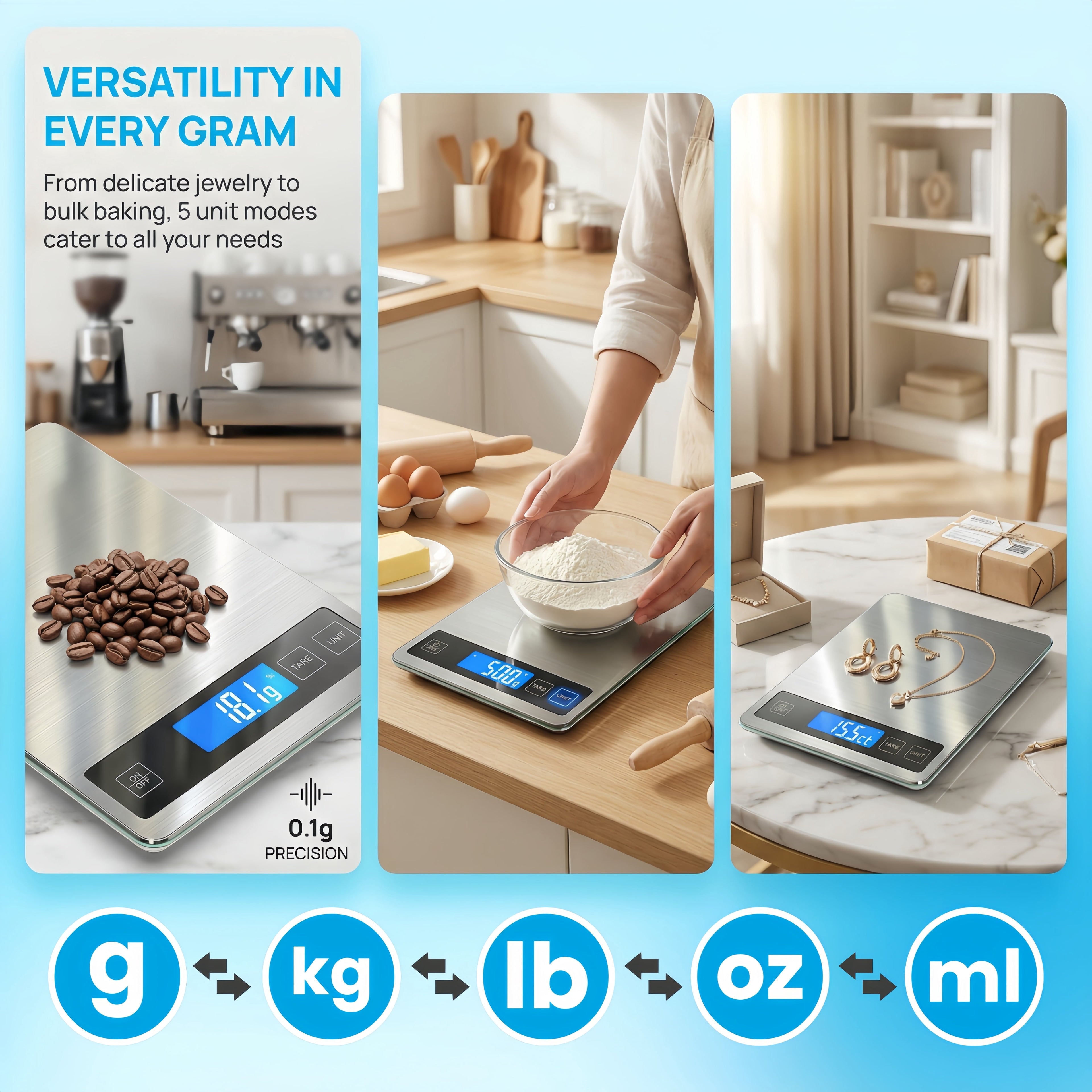 22lb Digital Kitchen Scale,Food Scale Measures in Grams and Ounces for Weight Cooking Baking,1g/0.1oz Precise Graduat...