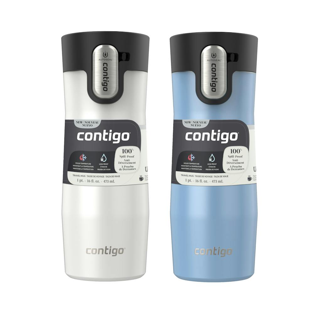 Contigo® West Loop 3.0 Stainless Steel Travel Mug with AUTOSEAL® Lid, 16oz, 2-Pack - Salt Frosted Pearl & Glacier Frosted Pearl