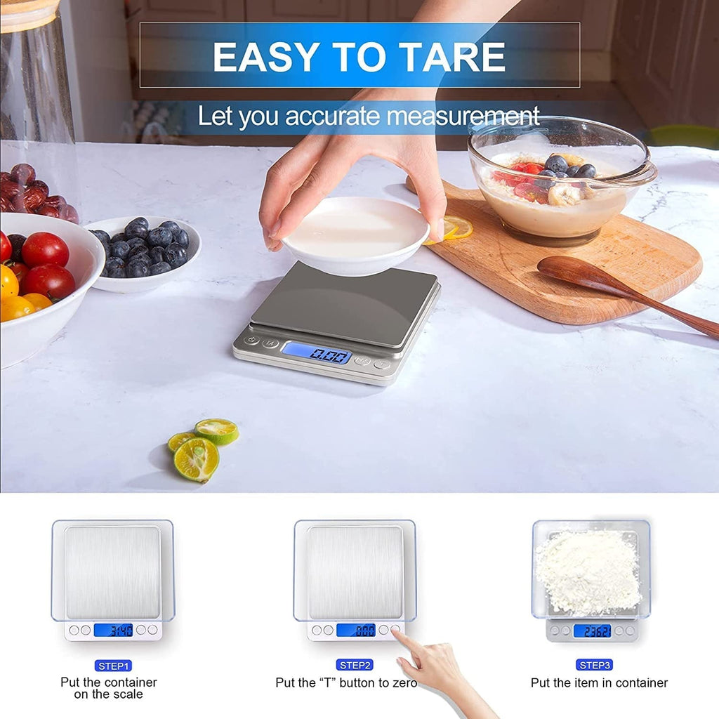 500g/ 0.01g Small Pocket Jewelry Scale, Digital Kitchen Scale with 2 Trays, Stainless Steel Gram Scales Weight Gram a...
