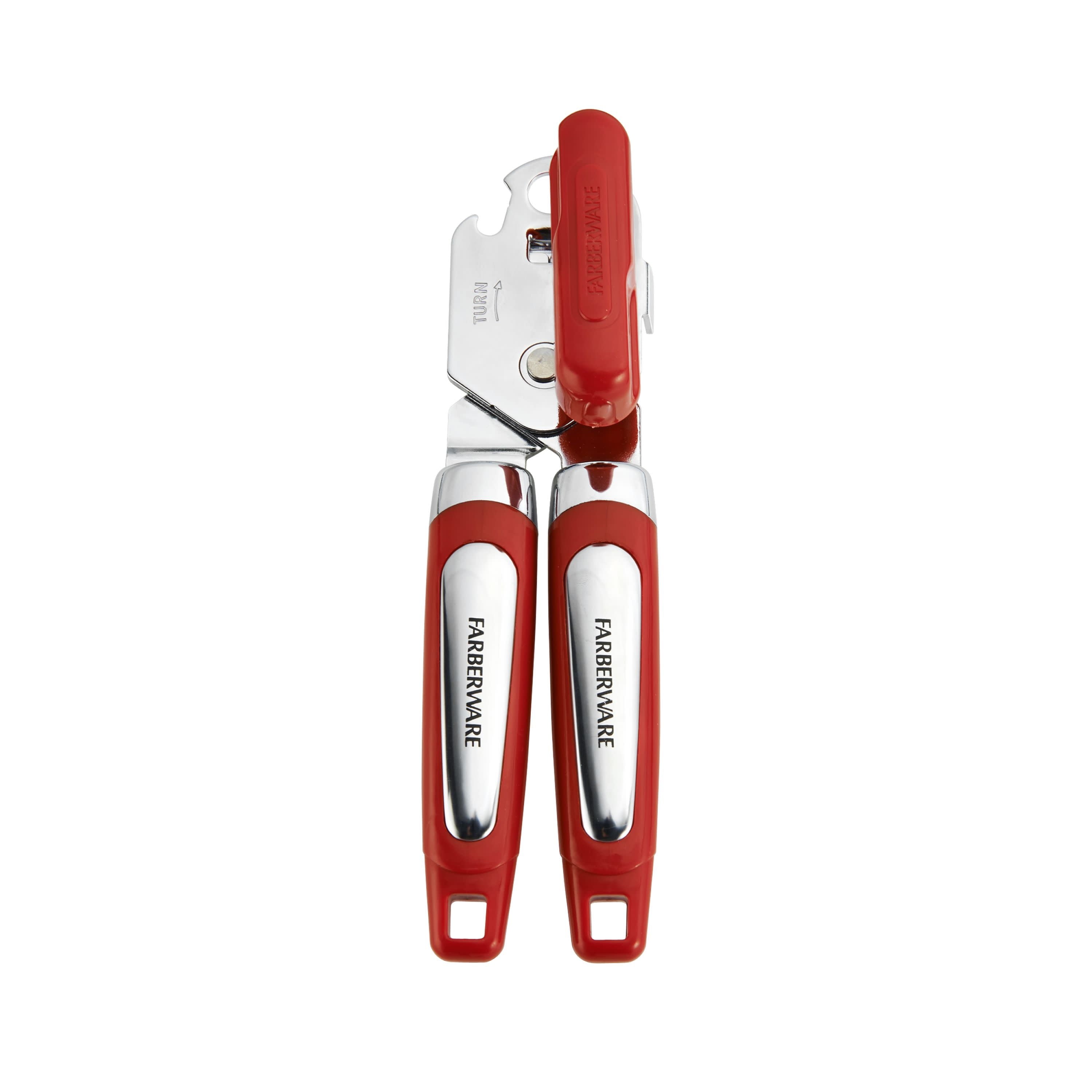 Professional Can Opener with Built-in Bottle Opener in Red