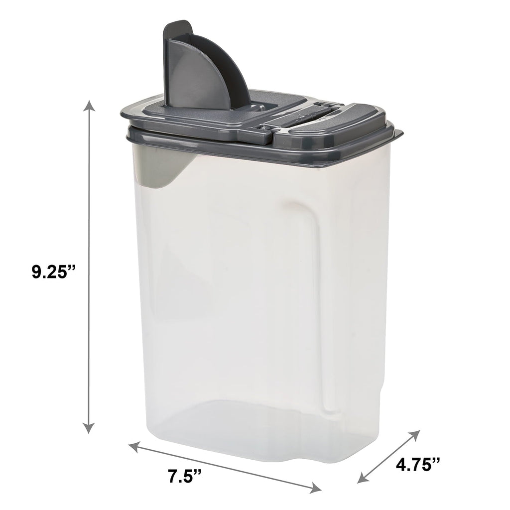 3.5 QT Plastic Food Dispenser, Clear with Gray Lid (1 Each) 7.5" L x 3.75" W x 9.25" H, Designed to Help wi...