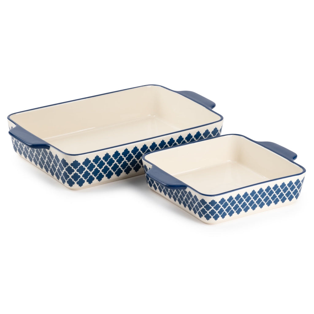 Stoneware Square & Rectangular Baker, Blue Pattern, 2-Piece Set
