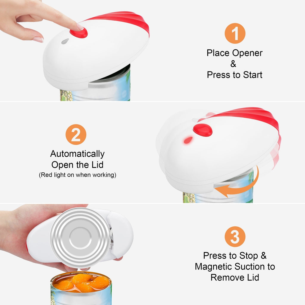 Electric Can Opener for Seniors with Arthritis, Smooth Edge, Hands Free, Battery Operated, Red