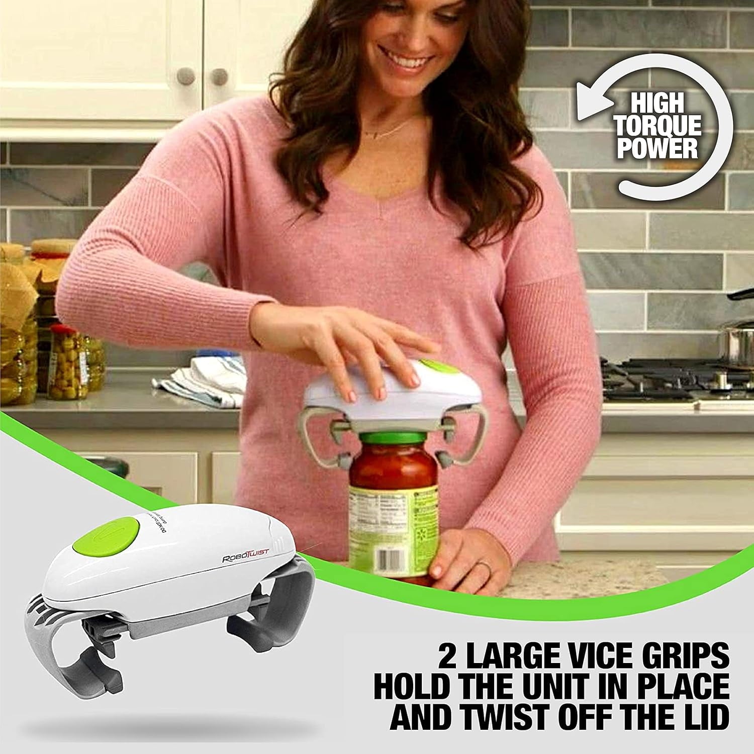 Electric Automatic Jar Opener for Seniors Arthritis One Touch for Jars of all Sizes As Seen on TV White, 2 ...