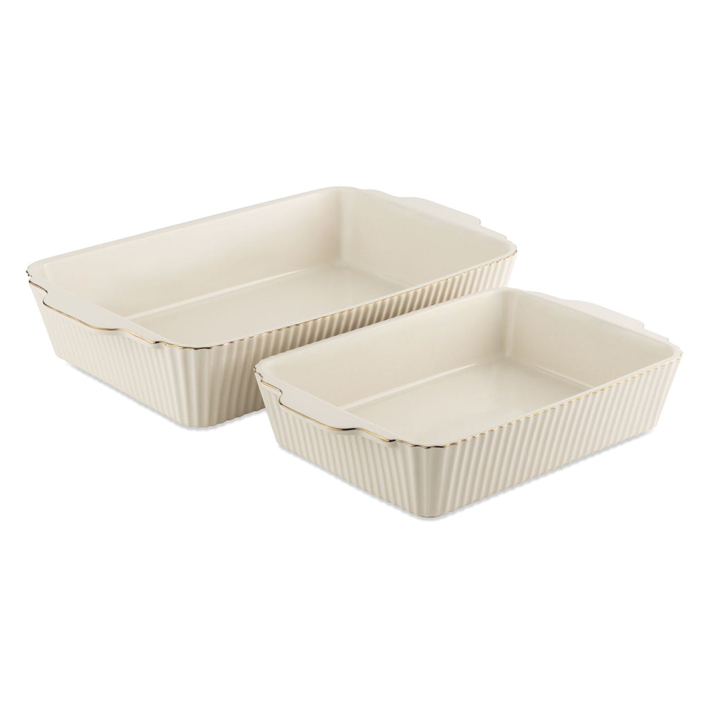 4-Piece Stoneware Casserole Dish Bakeware Set, Includes Lids, 9"x13" , 7"x10" Bakers With Lids , White Ribbed