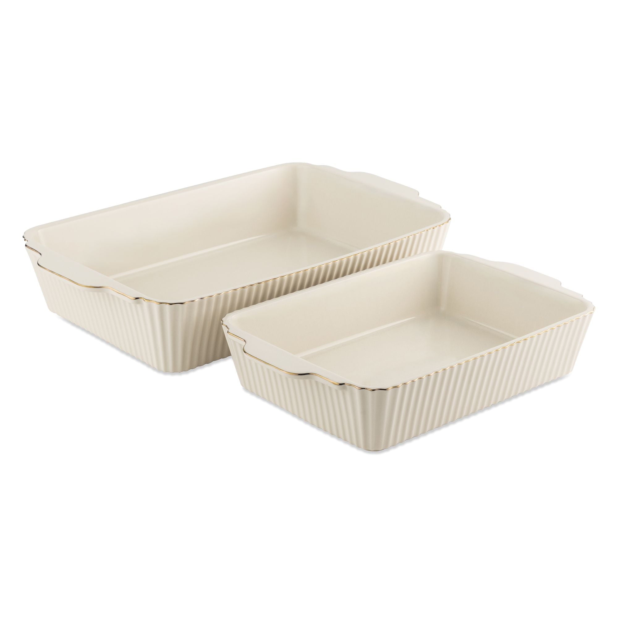 4-Piece Stoneware Casserole Dish Bakeware Set, Includes Lids, 9"x13" , 7"x10" Bakers With Lids , White Ribbed