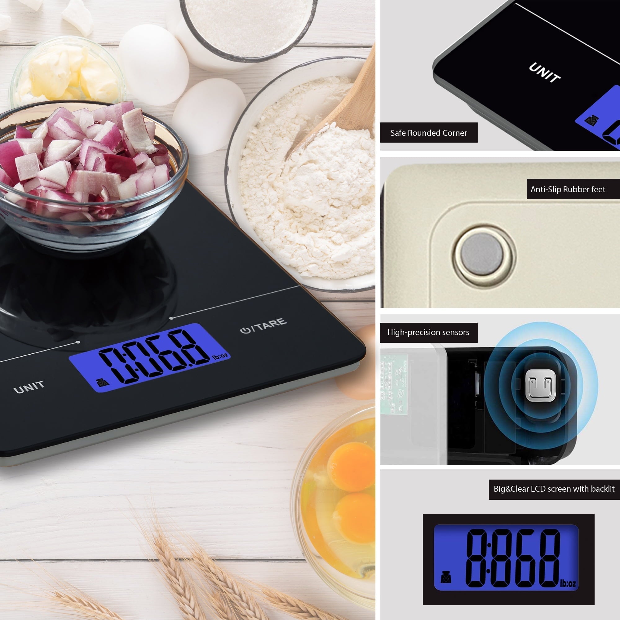 Tempered Glass Slimline Digital Scale with Blue Backlit, Black