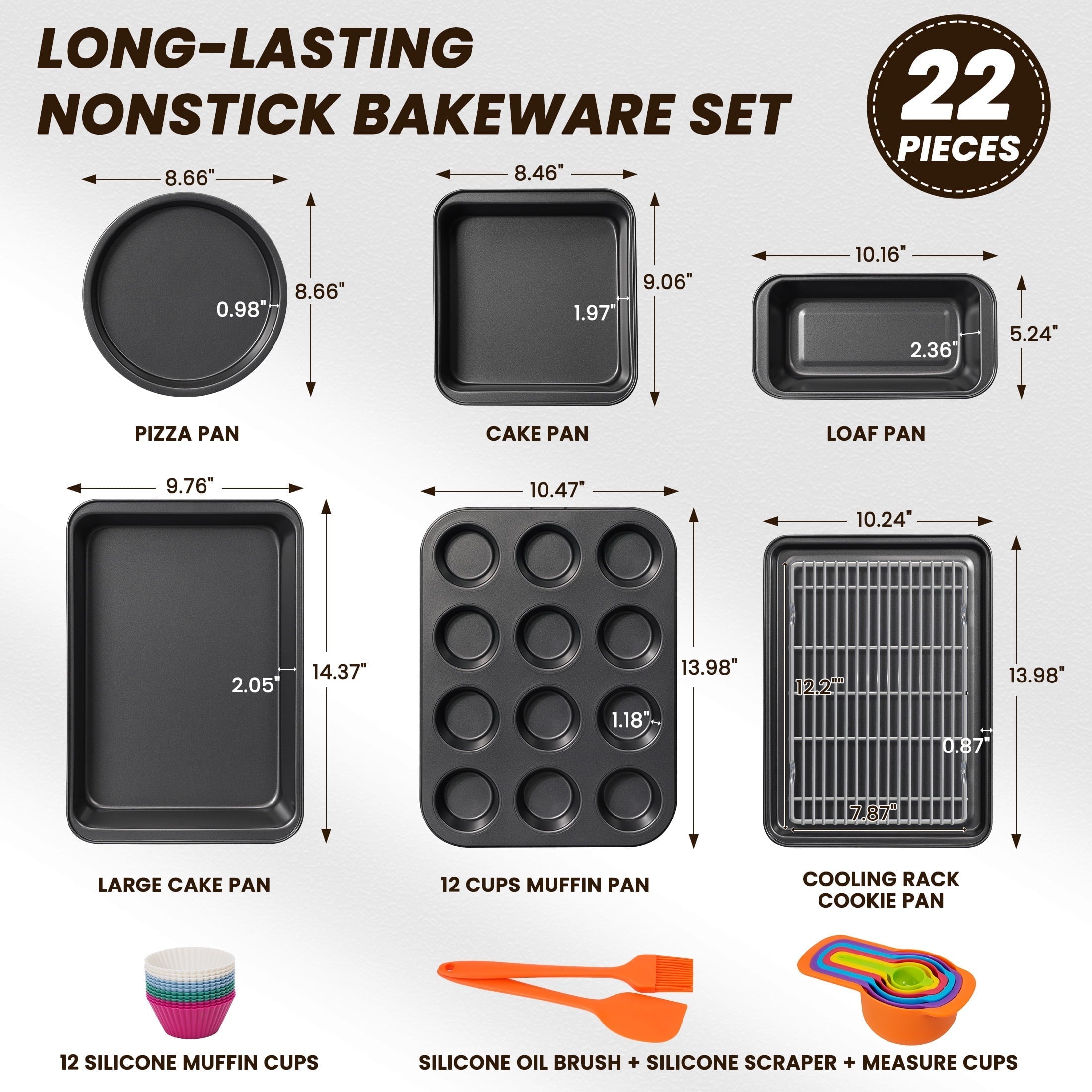 Bakeware Set, 22 Pcs Carbon Steel Non-Stick Baking Pan Set, Baking Sheet for Kitchen, Muffin Pan & Cookie She...