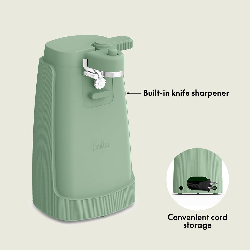 Electric Can Opener with Stainless Steel Cutting Blade and Cord Storage, Seaglass