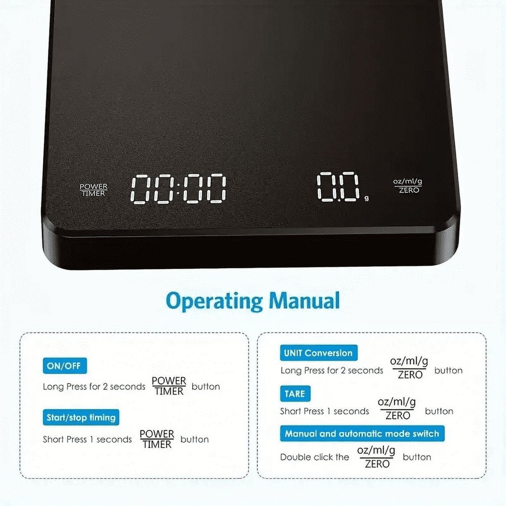 Digital Coffee Scale with Timer LED Screen Espresso USB 3kg Max.Weighing 0.1g High Precision Measures in Oz/ml/g Kitc...