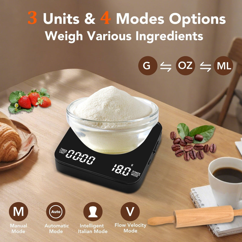 Coffee Scale with Timer, Rechargeable Mini Espresso Scale, 2kg/0.1g Accurate Food Scale for Pour-Over and Espr...