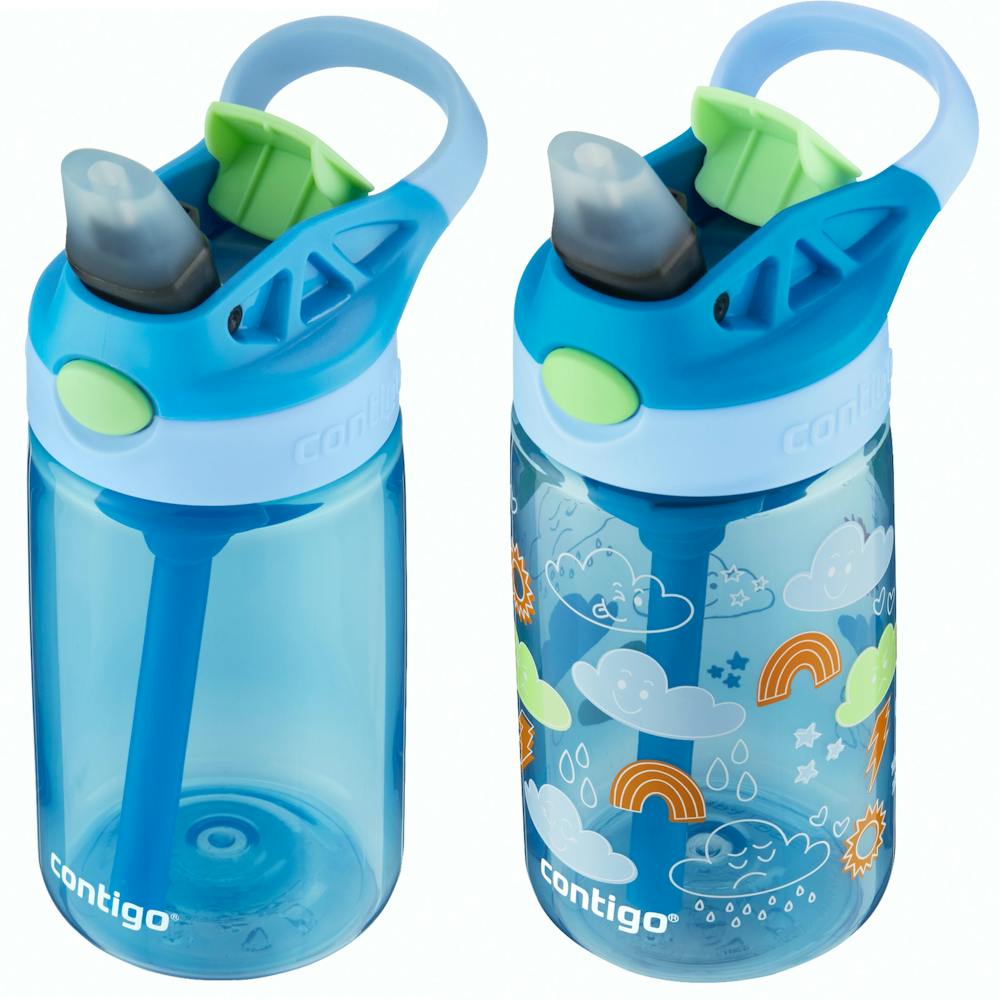Contigo® Kids Water Bottle with Redesigned AUTOSPOUT® Straw, 14 oz, 2 pack - Blue Poppy Periwinkle & Clouds