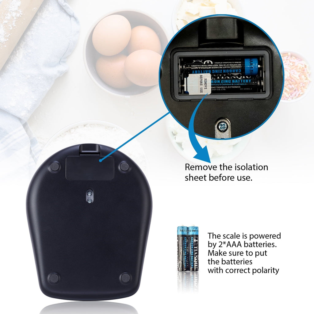 Digital Kitchen Scale with Blue Backlit, Black