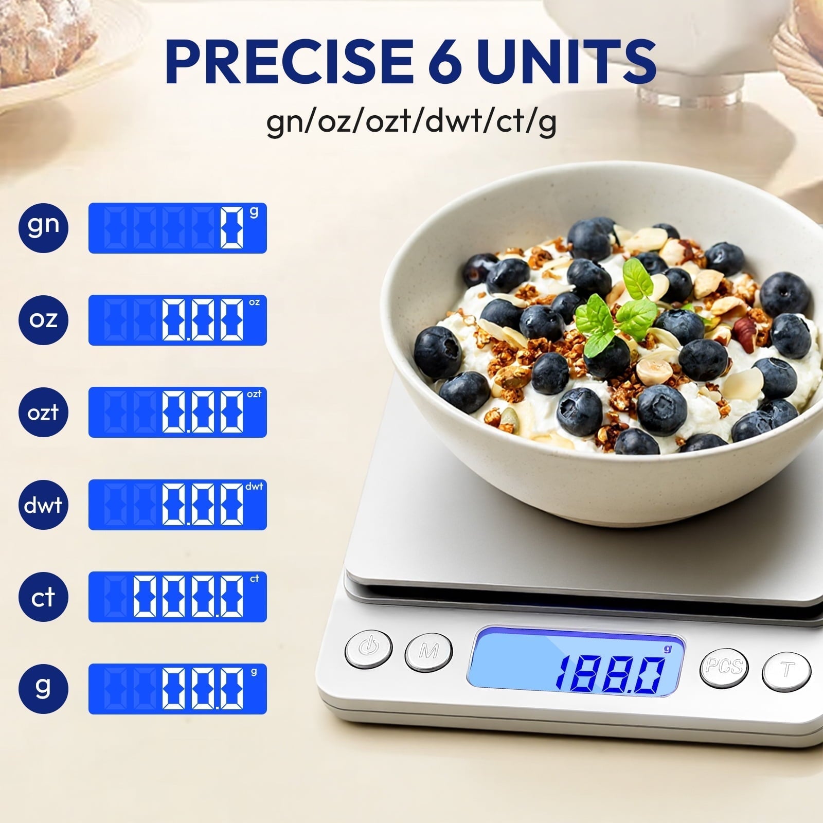 6.6lb/3kg Kitchen Scale, 0.1g Precision Digital Food Scale, for Baking, Cooking, Dieting and Meal Prep, Eas...