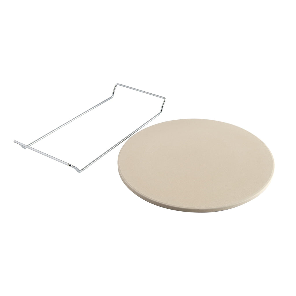 2-Piece Pizza Bakeware Set with 13" Ceramic Pizza Stone and Steel Wire Holder