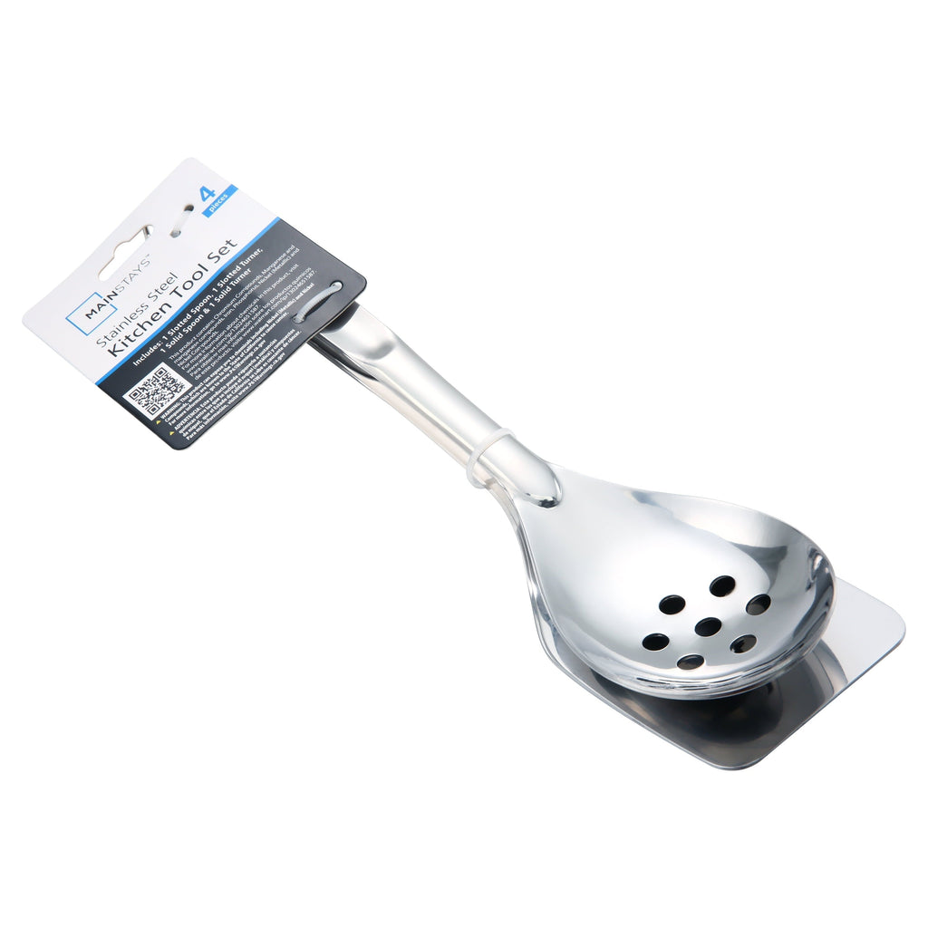 Stainless Steel 4-Piece Utensil Set: Includes Spatula, Slotted Spatula, Spoon, and Slotted Spoon