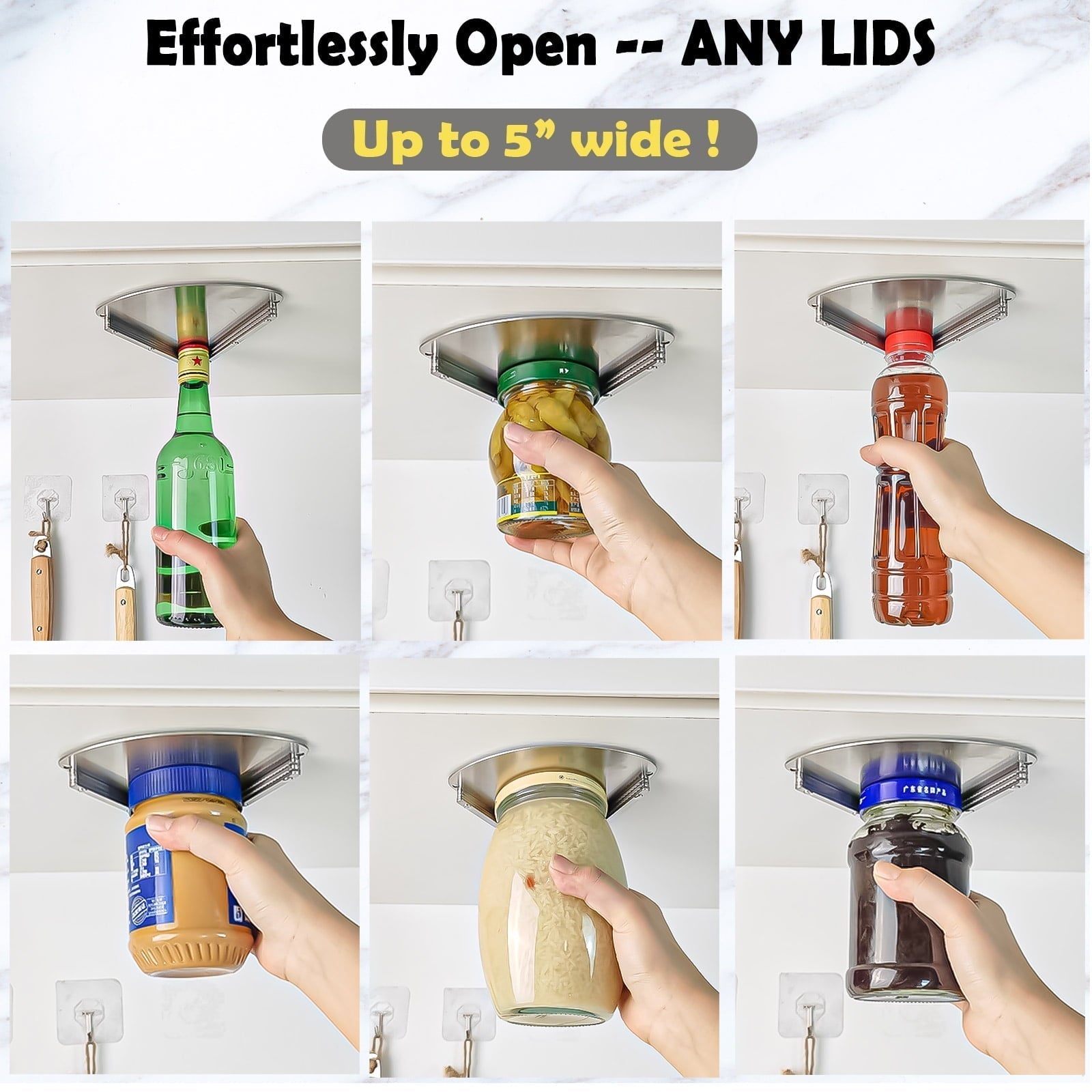 Stainless Steel Jar Openers for Seniors, Under Cabinet Jar Opener Tool for Weak Hands, Under Counter Jar Lid C...
