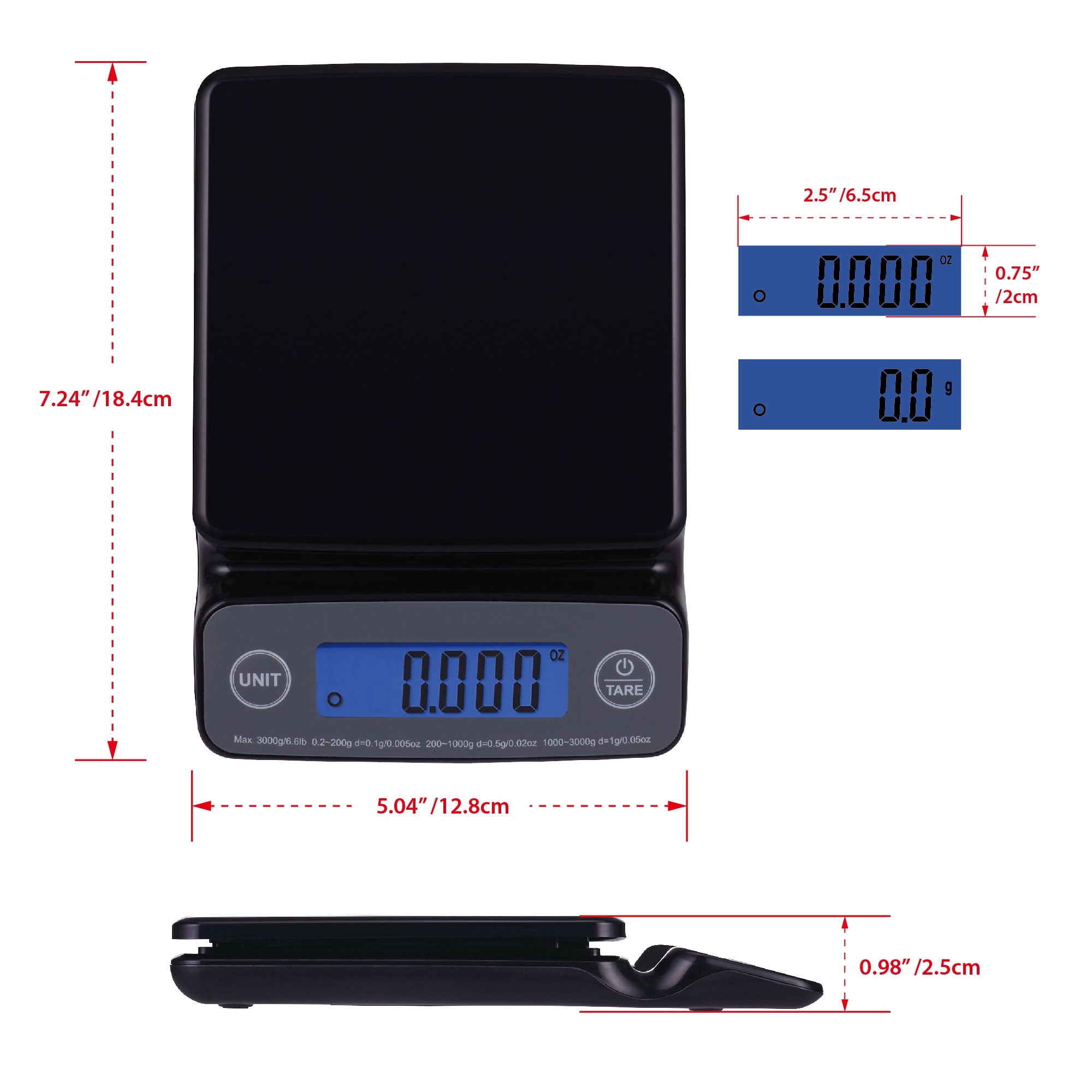 High Precision Digital Kitchen Scale with Blue Backlit, Black